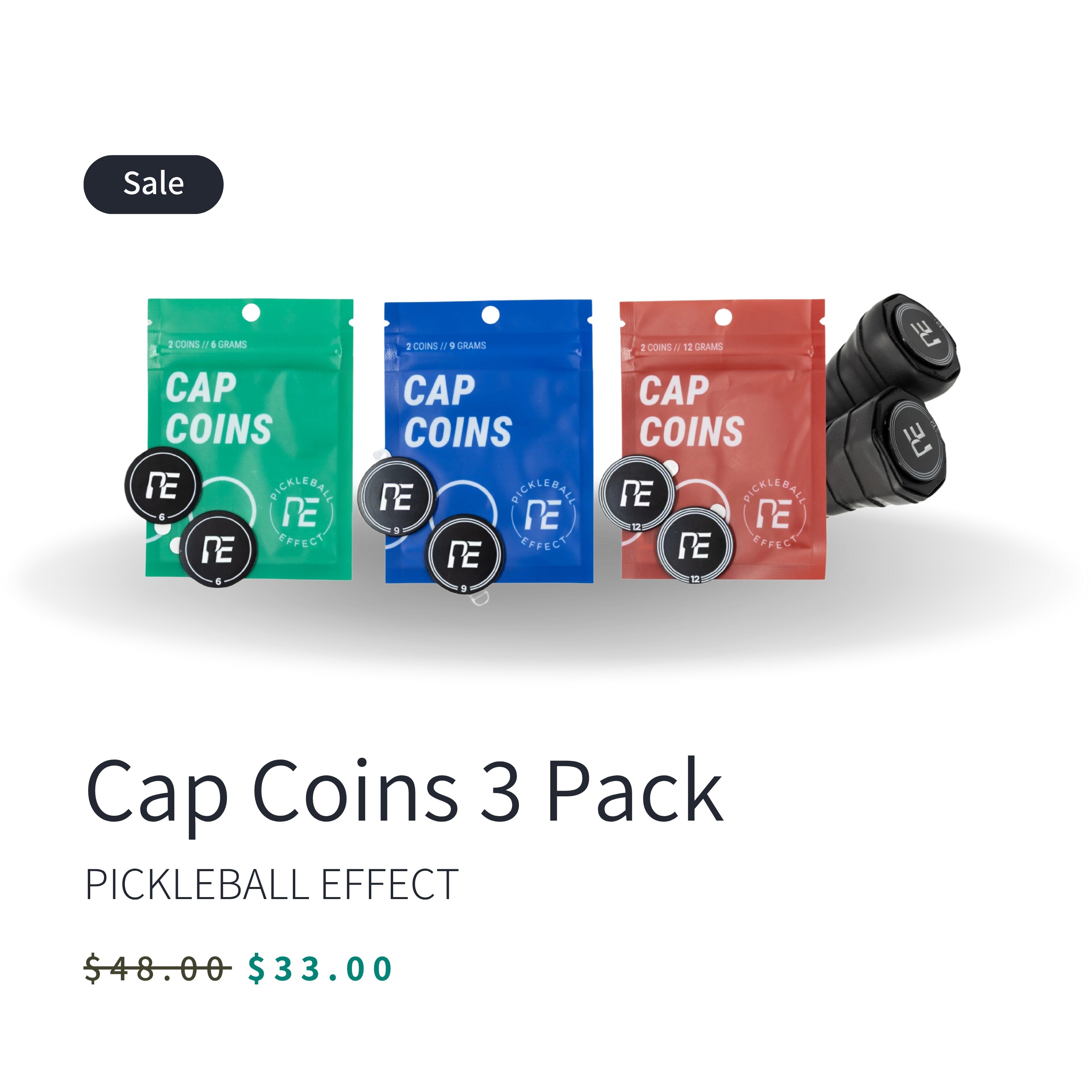Pickleball Effect Cap Coins 3 Pack Bundle
